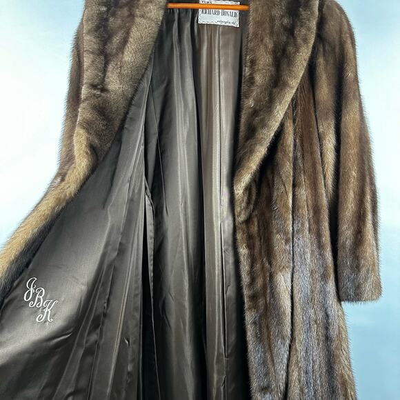 Vintage Furs Medium Brown Open Fur Overcoat by Richard Donald Womens Long Trench - Picture 9 of 15